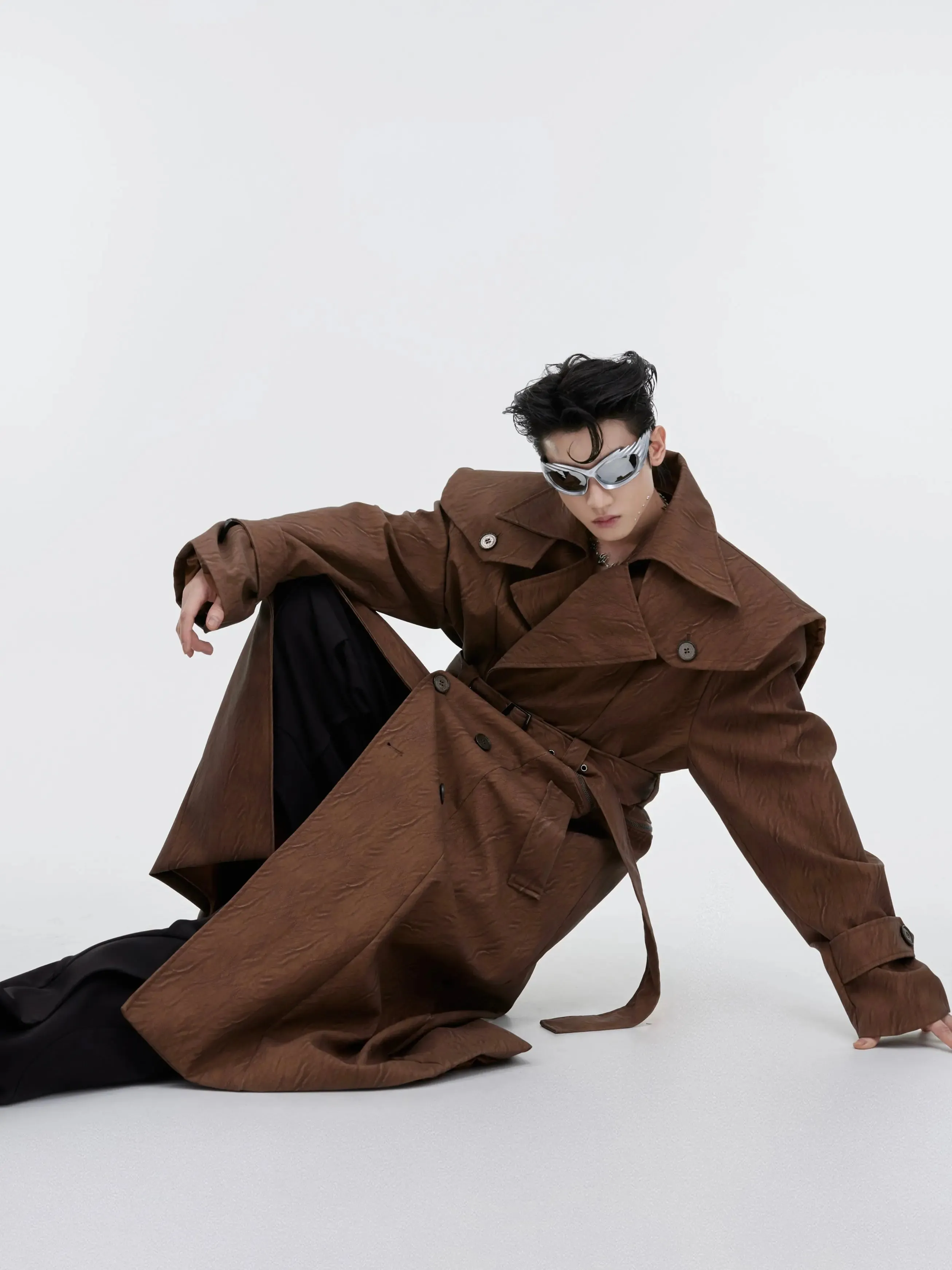 【23s September.】Crackled Textured Detachable Jacket Trench Coat