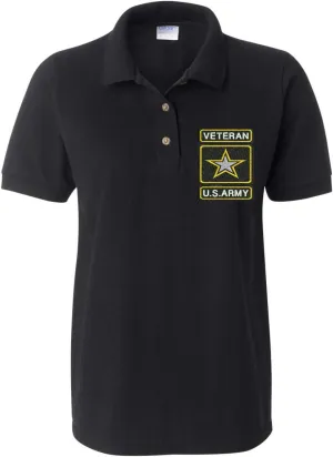 ALLNTRENDS Women's Polo T Shirt USA Veteran Army Embroidered Military Polo Shirt