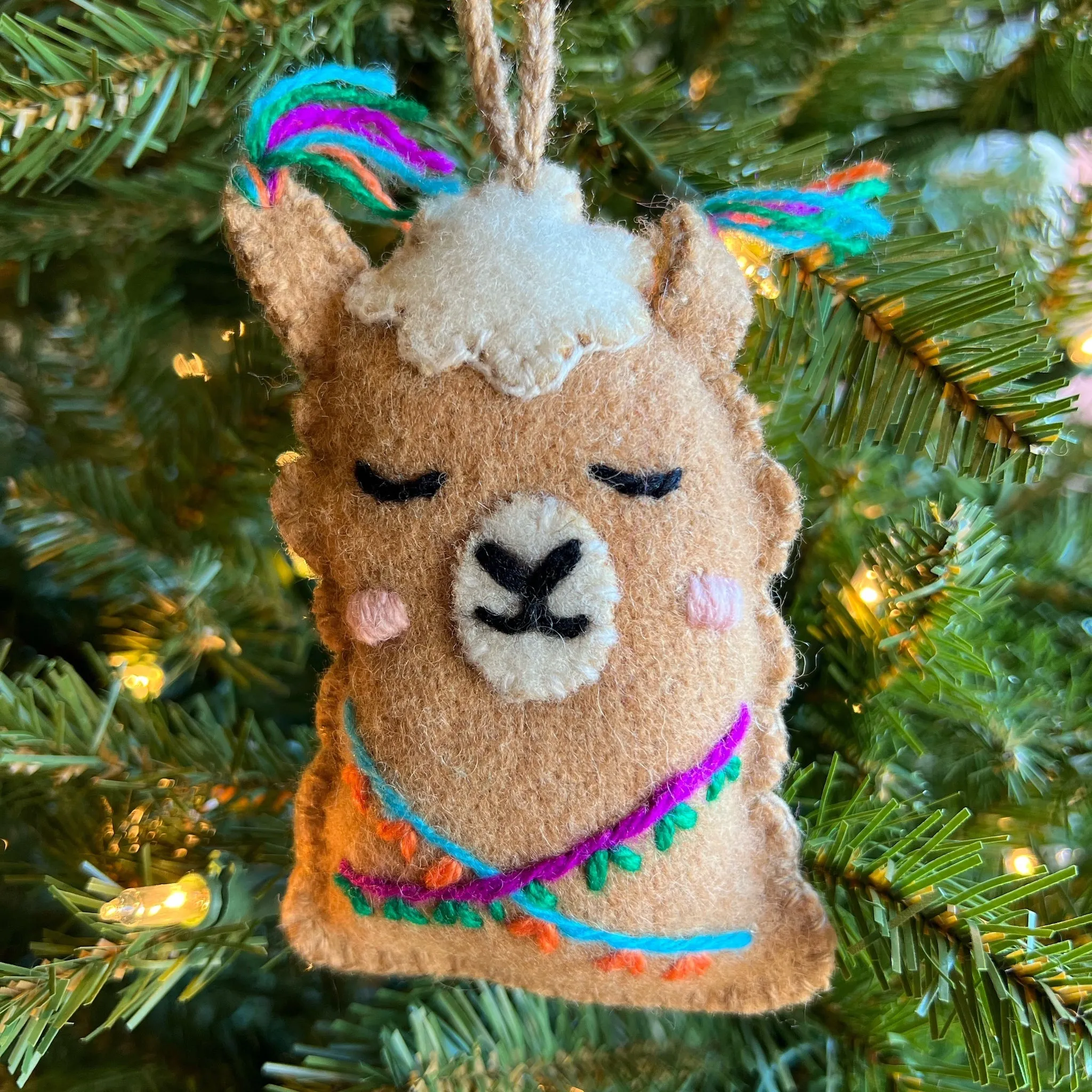 Alpaca Face Ornament, Embroidered Wool