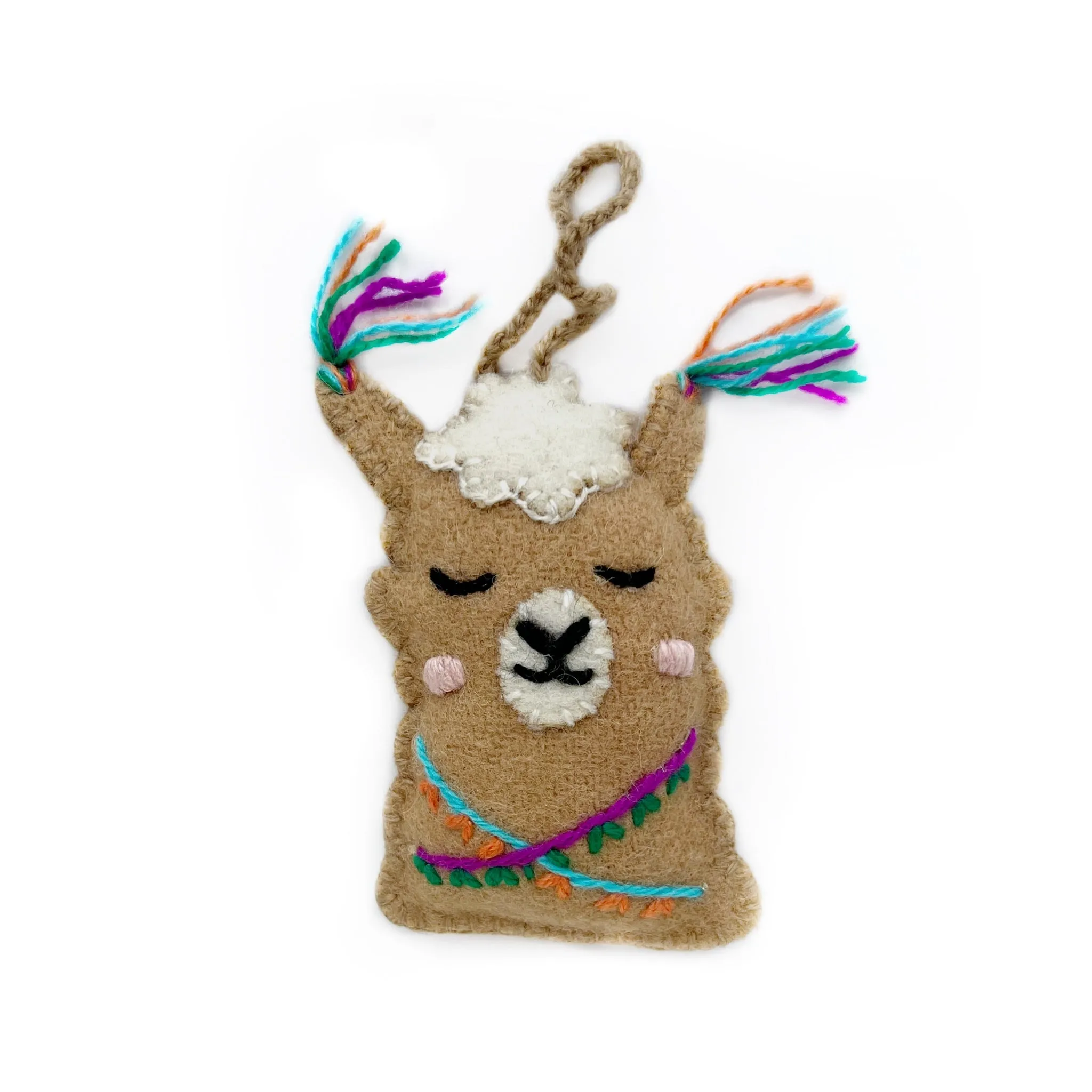 Alpaca Face Ornament, Embroidered Wool