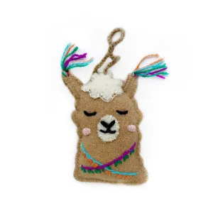 Alpaca Face Ornament, Embroidered Wool