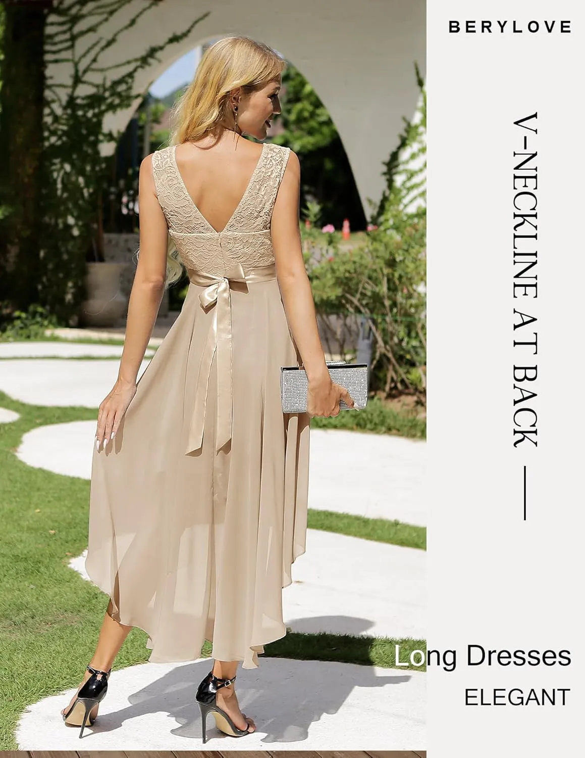 BeryLove Cocktail Prom Dresses 2025 Formal Wedding Guest Dresses Sleeveless Lace High Low Homecoming Dress