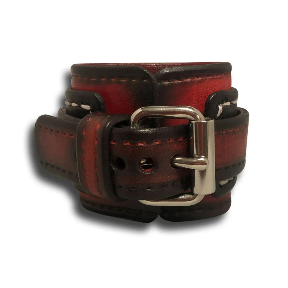 Black & Red 42mm Layered Leather Cuff Watch