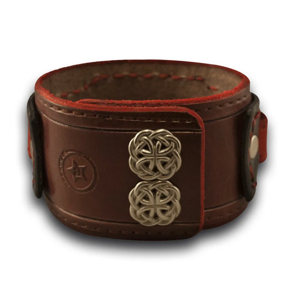Black, Red, Mahogany Layered Leather Cuff Watch Band with Snaps