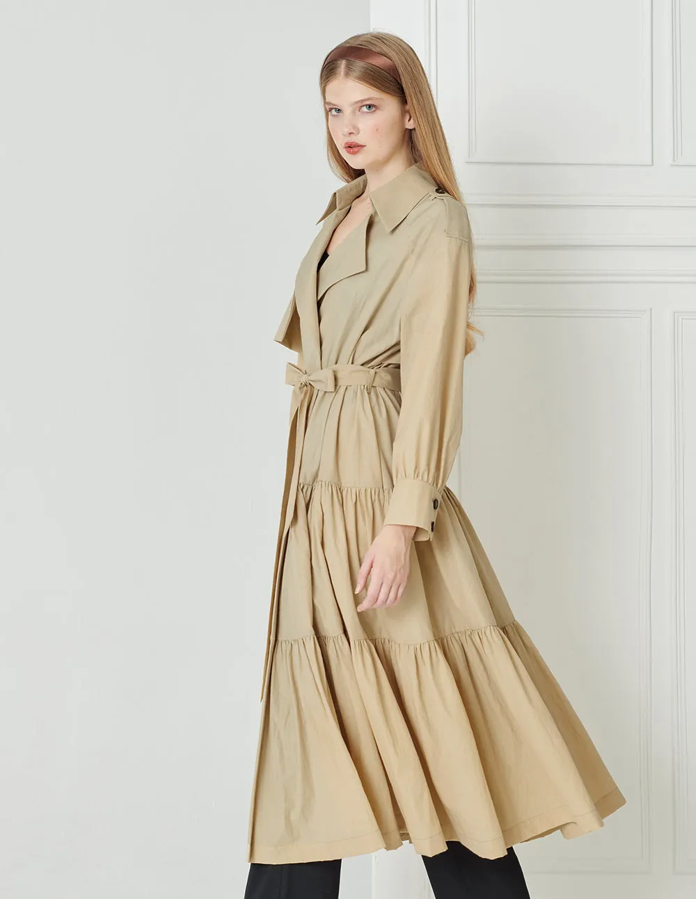 BORA AKSU British Style Lantern Sleeve Mid-Length Trench Coat