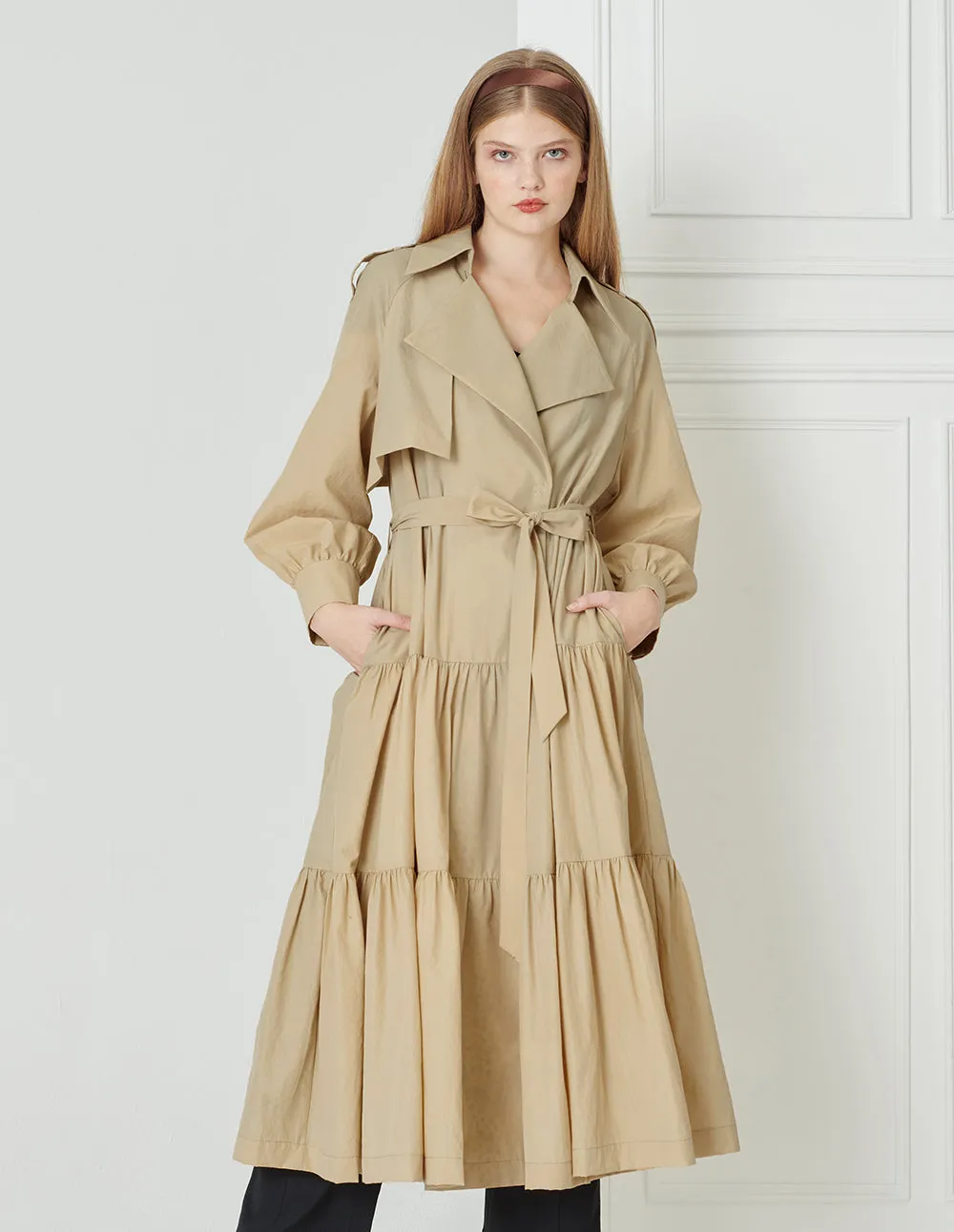 BORA AKSU British Style Lantern Sleeve Mid-Length Trench Coat