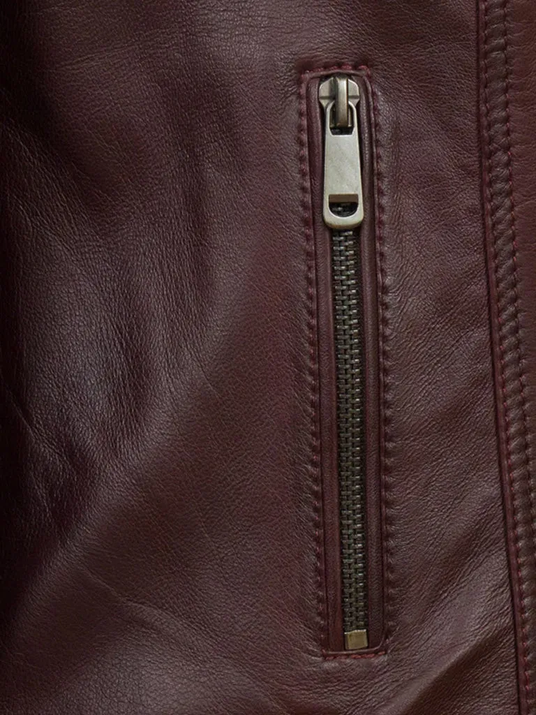 Burgundy Biker Leather Jacket