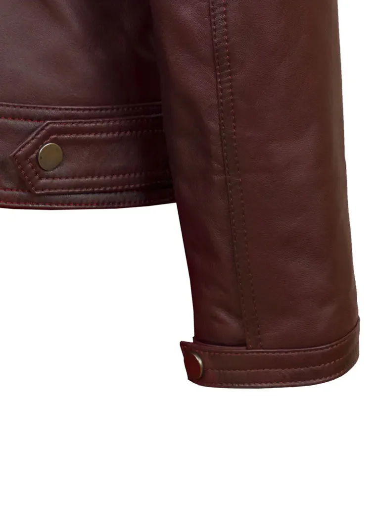 Burgundy Biker Leather Jacket