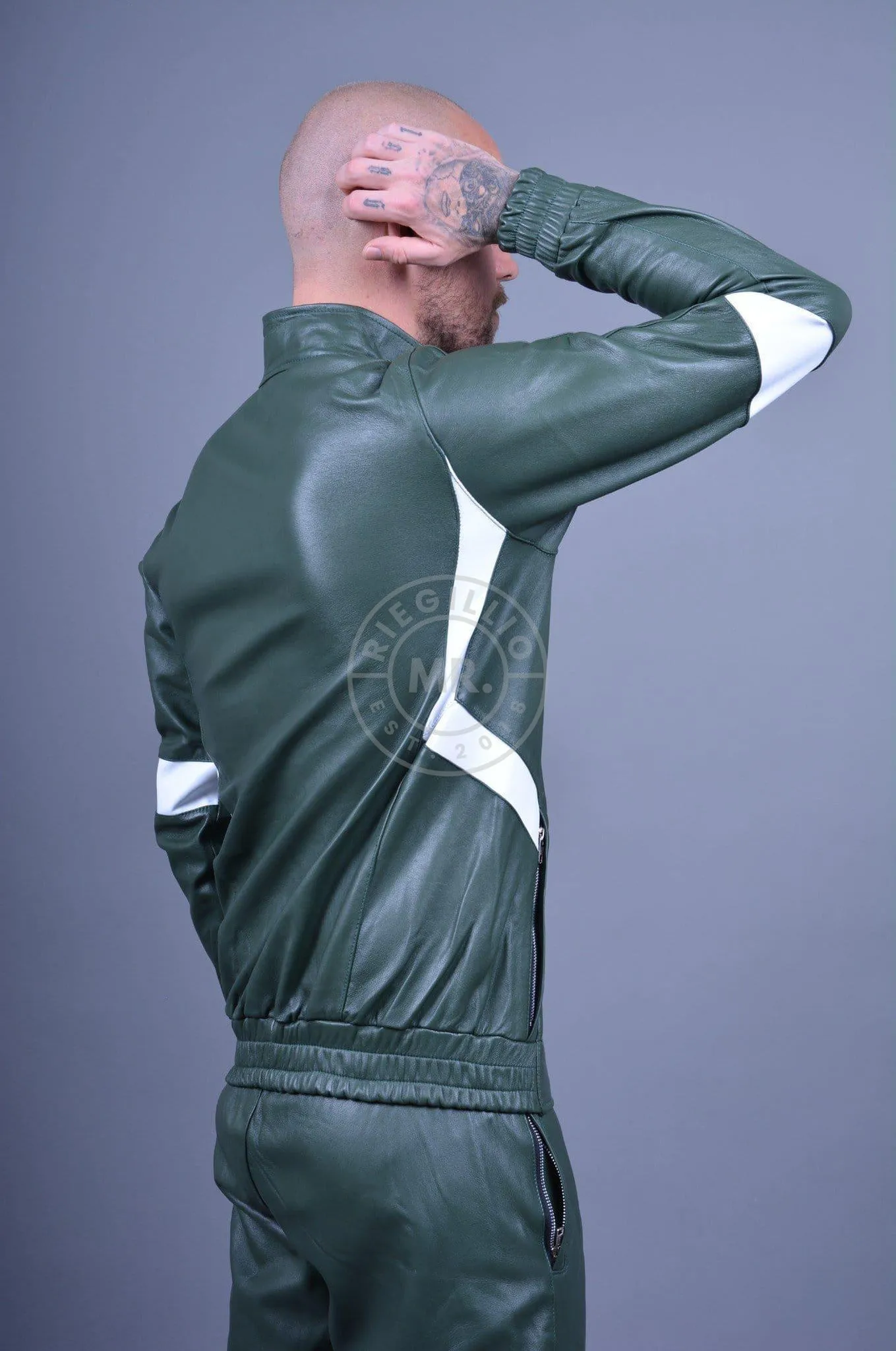 Dark Green Leather Tracksuit Jacket