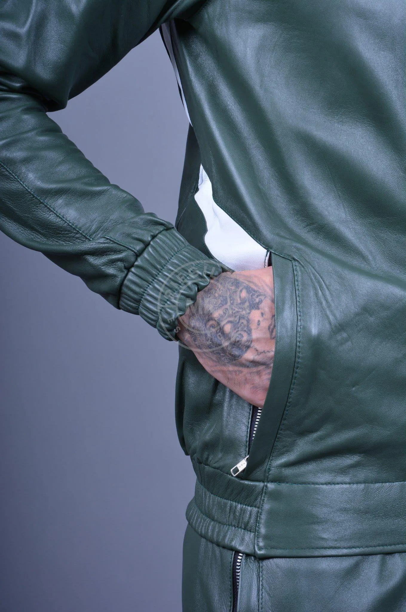 Dark Green Leather Tracksuit Jacket