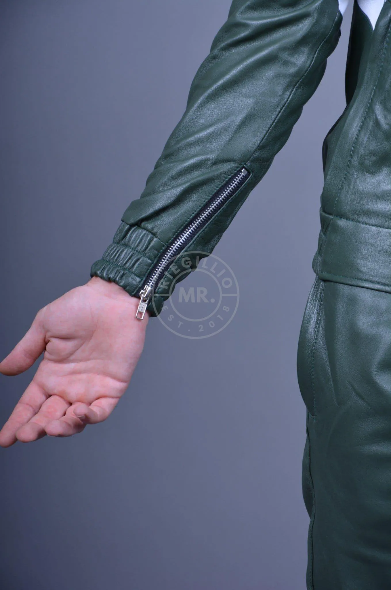 Dark Green Leather Tracksuit Jacket