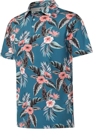 ELETOP Men's Golf Polo Shirts Short Sleeve Moisture Wicking Hawaiian Tropical Polos Performance Golf Shirts for Men Dry Fit