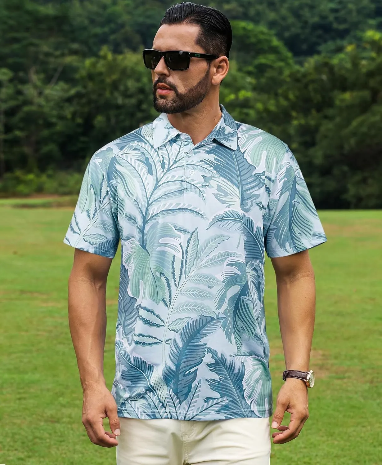 ELETOP Men's Golf Polo Shirts Short Sleeve Moisture Wicking Hawaiian Tropical Polos Performance Golf Shirts for Men Dry Fit