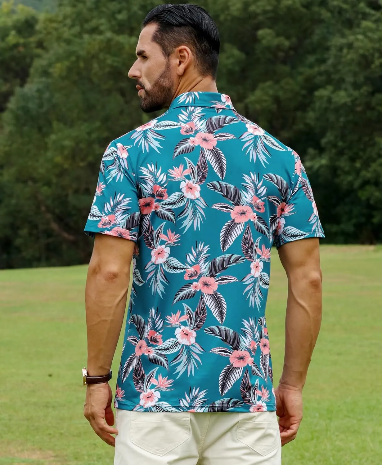ELETOP Men's Golf Polo Shirts Short Sleeve Moisture Wicking Hawaiian Tropical Polos Performance Golf Shirts for Men Dry Fit