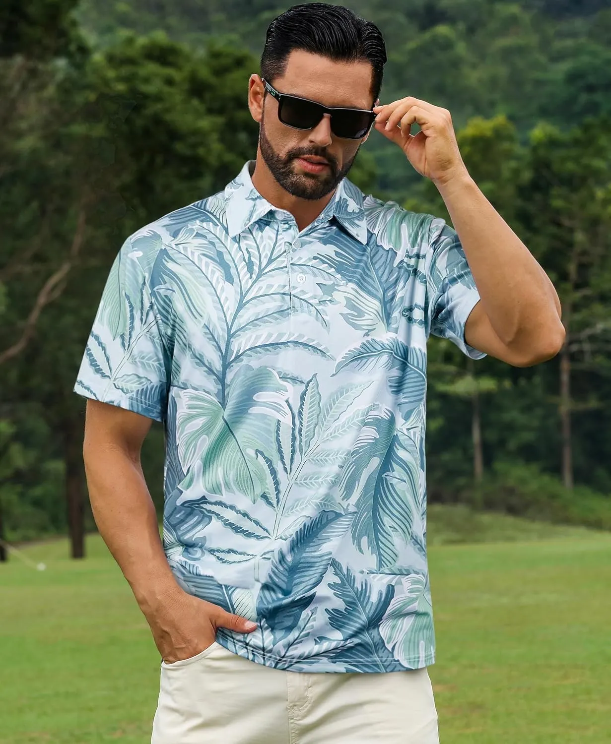 ELETOP Men's Golf Polo Shirts Short Sleeve Moisture Wicking Hawaiian Tropical Polos Performance Golf Shirts for Men Dry Fit