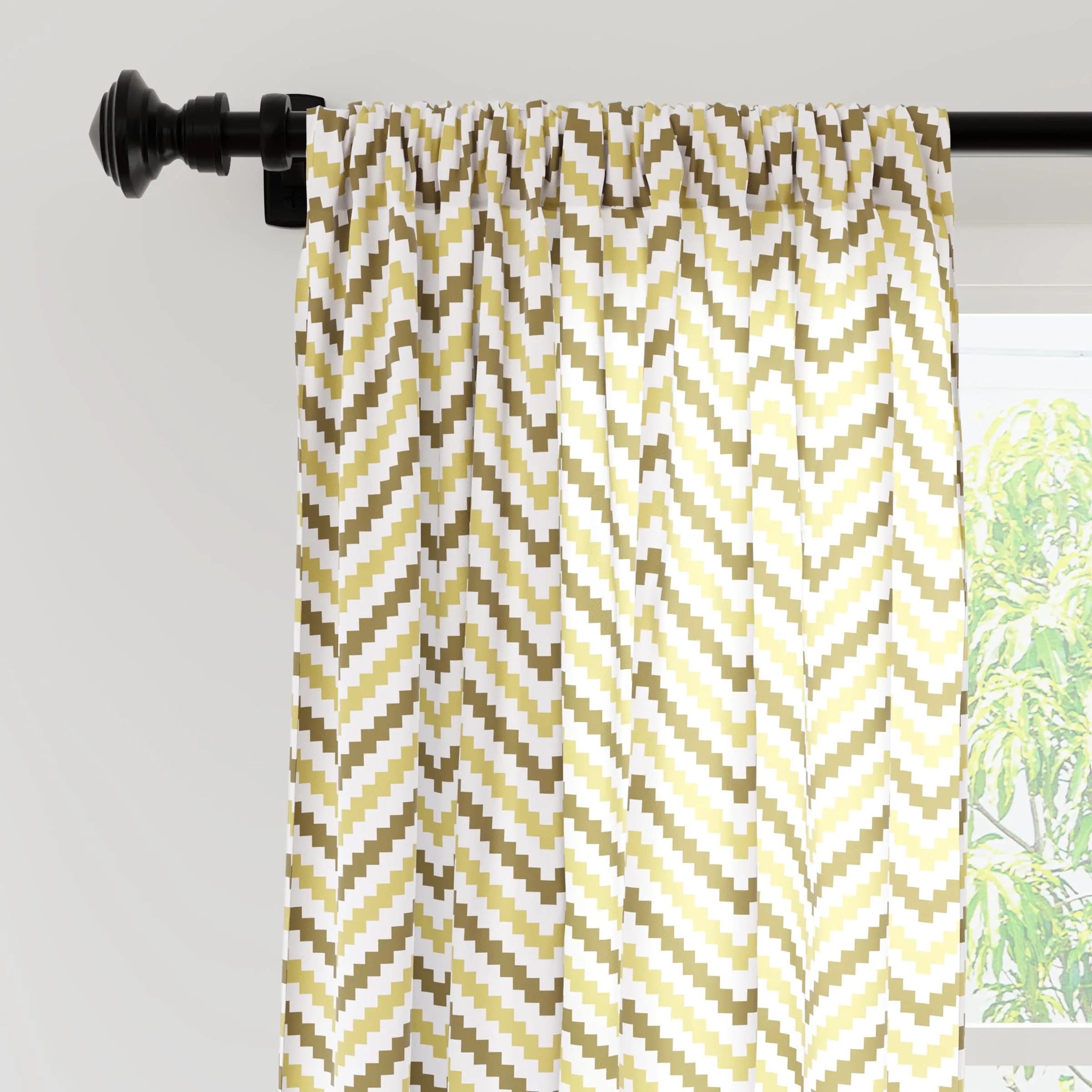Encasa Homes Polyester Printed Door Curtains with Tie Back, 7 ft Long, Chevron 1 Beige, Pack of 2