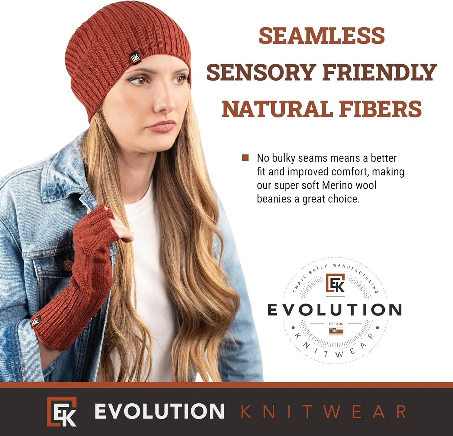 Evolution Knitwear Wool Rib Knit Beanie Hat for Men or Women - Super Soft Merino Wool - Made in The USA