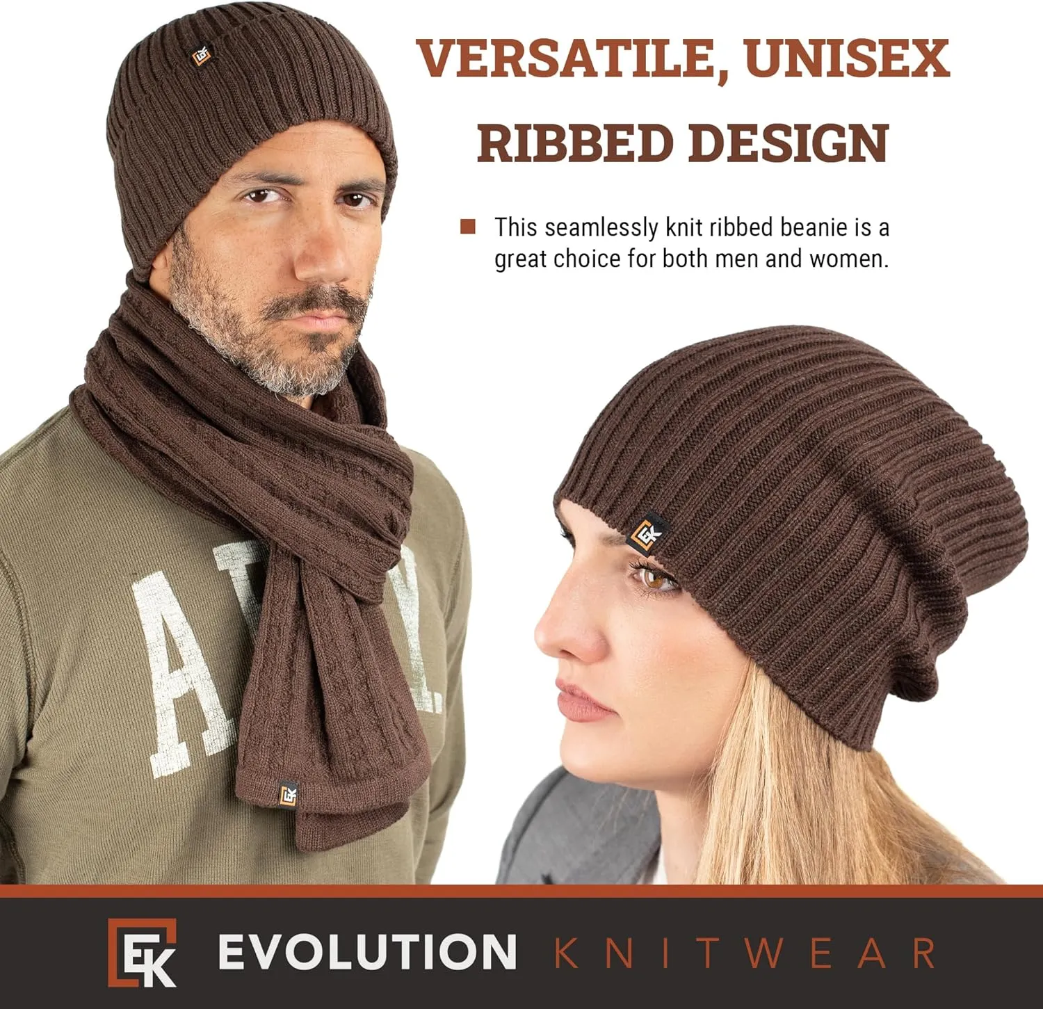 Evolution Knitwear Wool Rib Knit Beanie Hat for Men or Women - Super Soft Merino Wool - Made in The USA