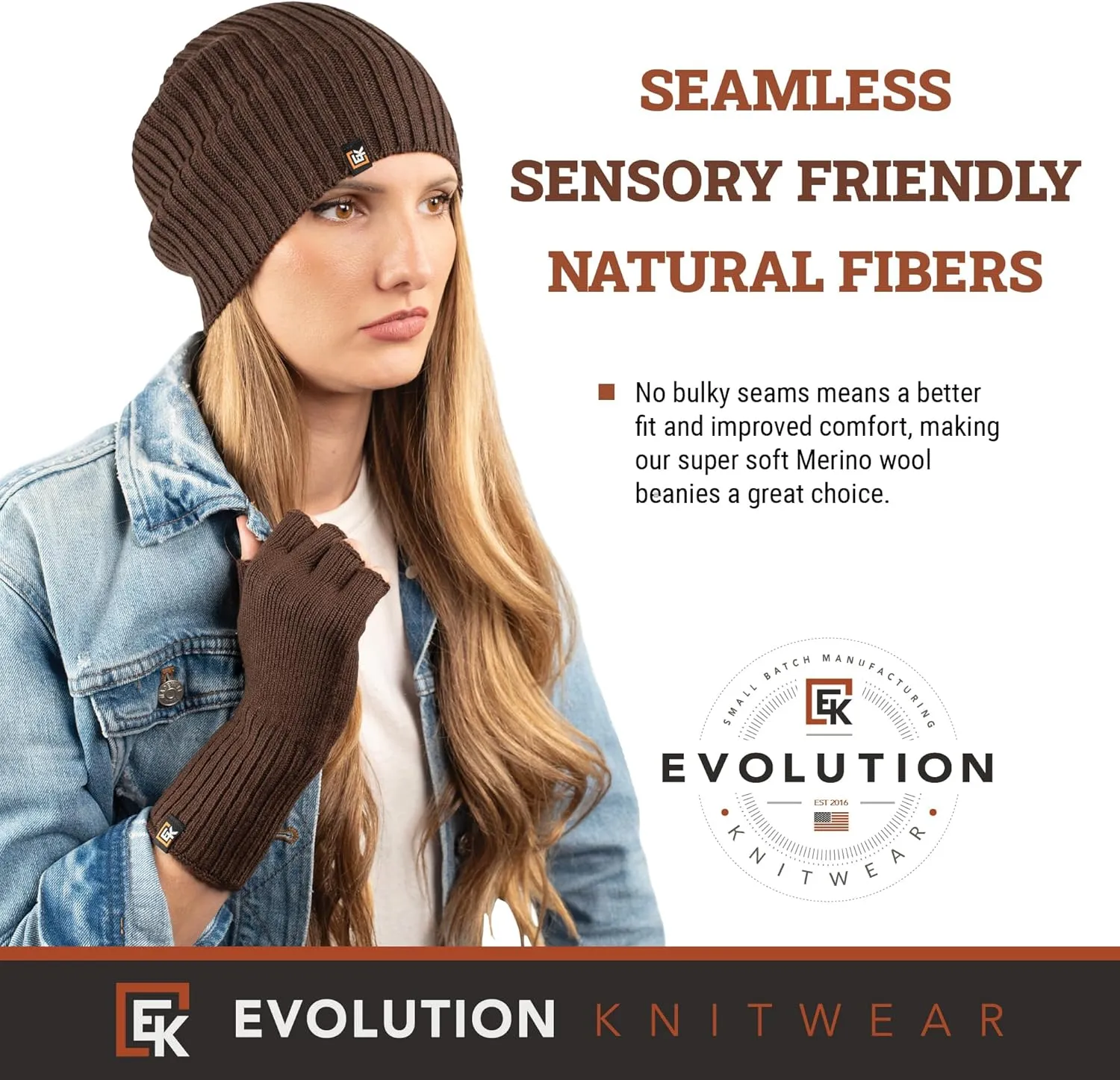 Evolution Knitwear Wool Rib Knit Beanie Hat for Men or Women - Super Soft Merino Wool - Made in The USA