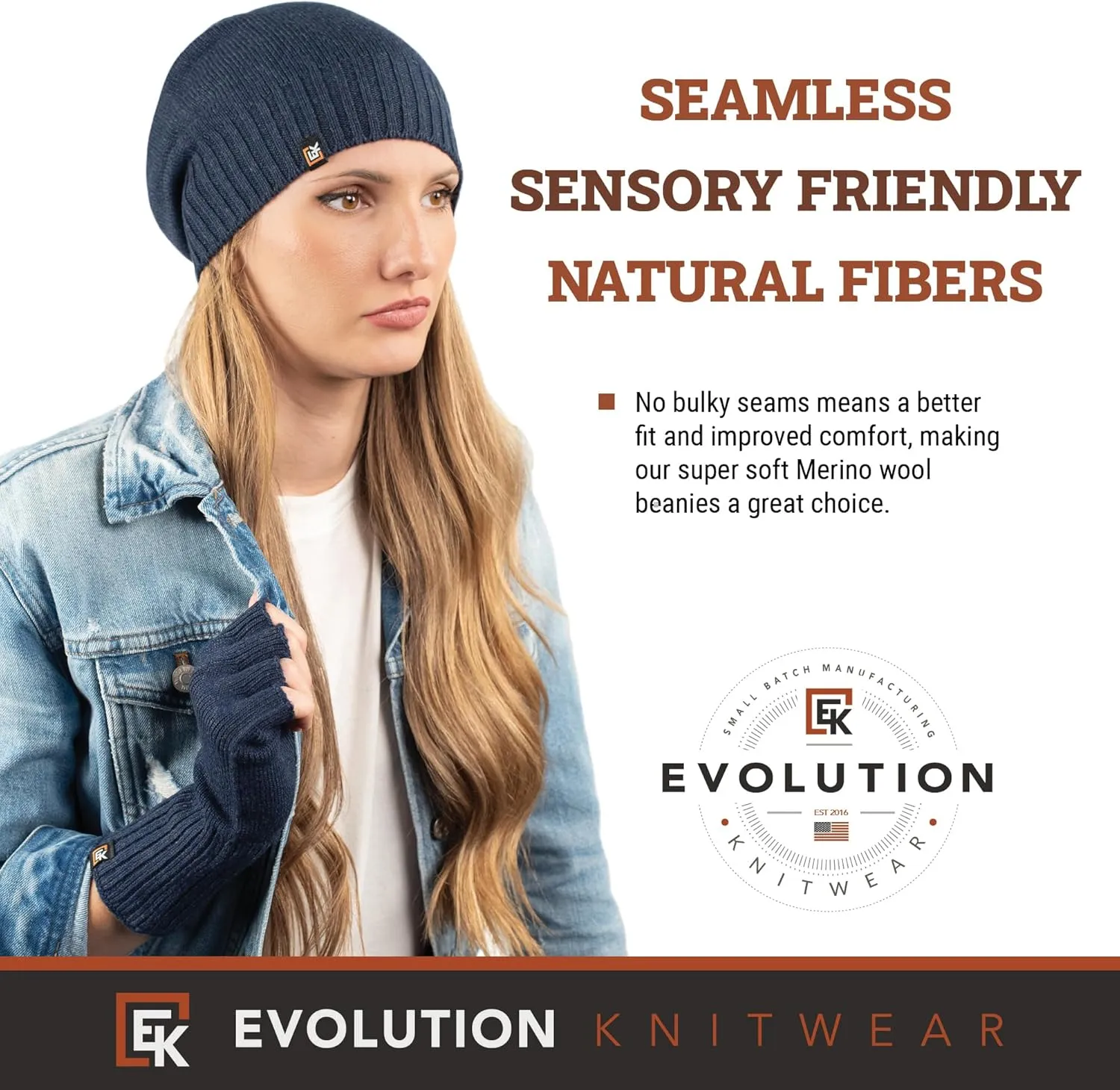 Evolution Knitwear Wool Slouchy Knit Beanie Hat for Men or Women - Super Soft Merino Wool - Made in The USA