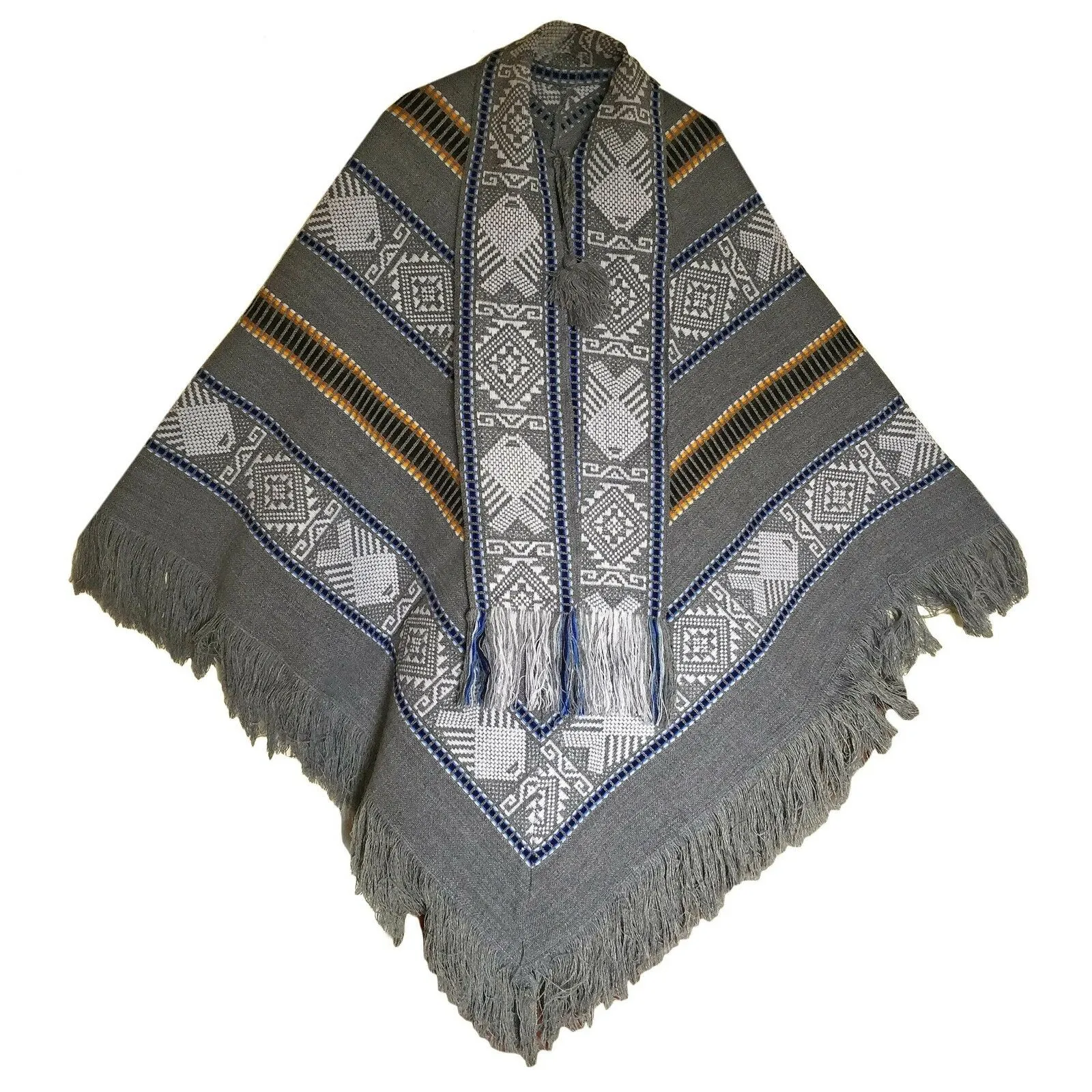 Gualaquiza - Alpaca wool Serape Poncho with scarf - Piranha pattern - Unisex