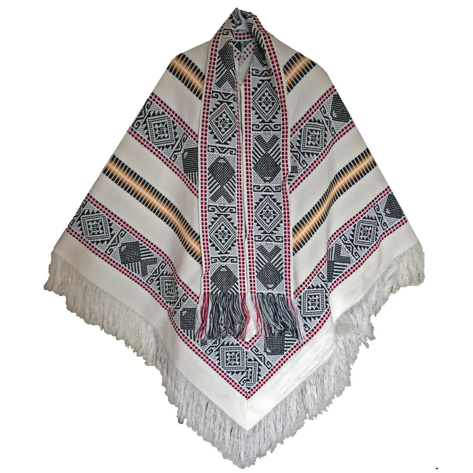 Gualaquiza - Alpaca wool Serape Poncho with scarf - Piranha pattern - Unisex