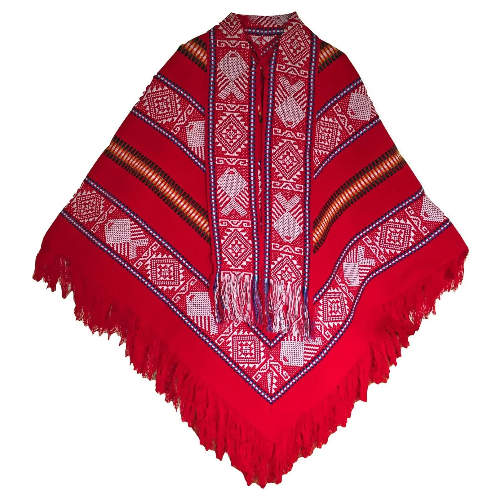Gualaquiza - Alpaca wool Serape Poncho with scarf - Piranha pattern - Unisex