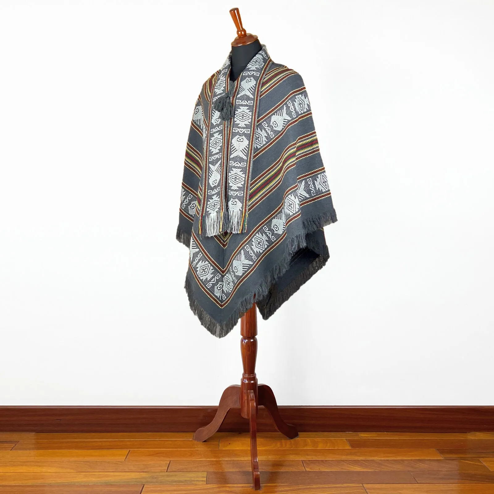 Gualaquiza - Alpaca wool Serape Poncho with scarf - Piranha pattern - Unisex