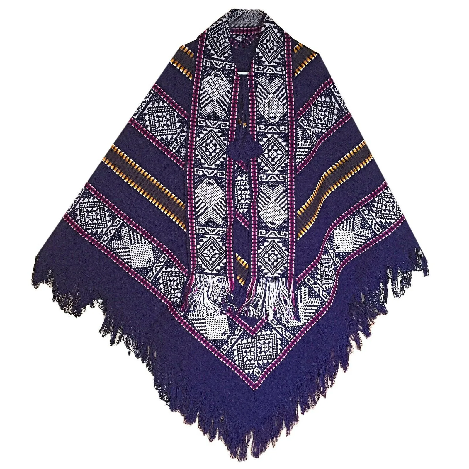 Gualaquiza - Alpaca wool Serape Poncho with scarf - Piranha pattern - Unisex