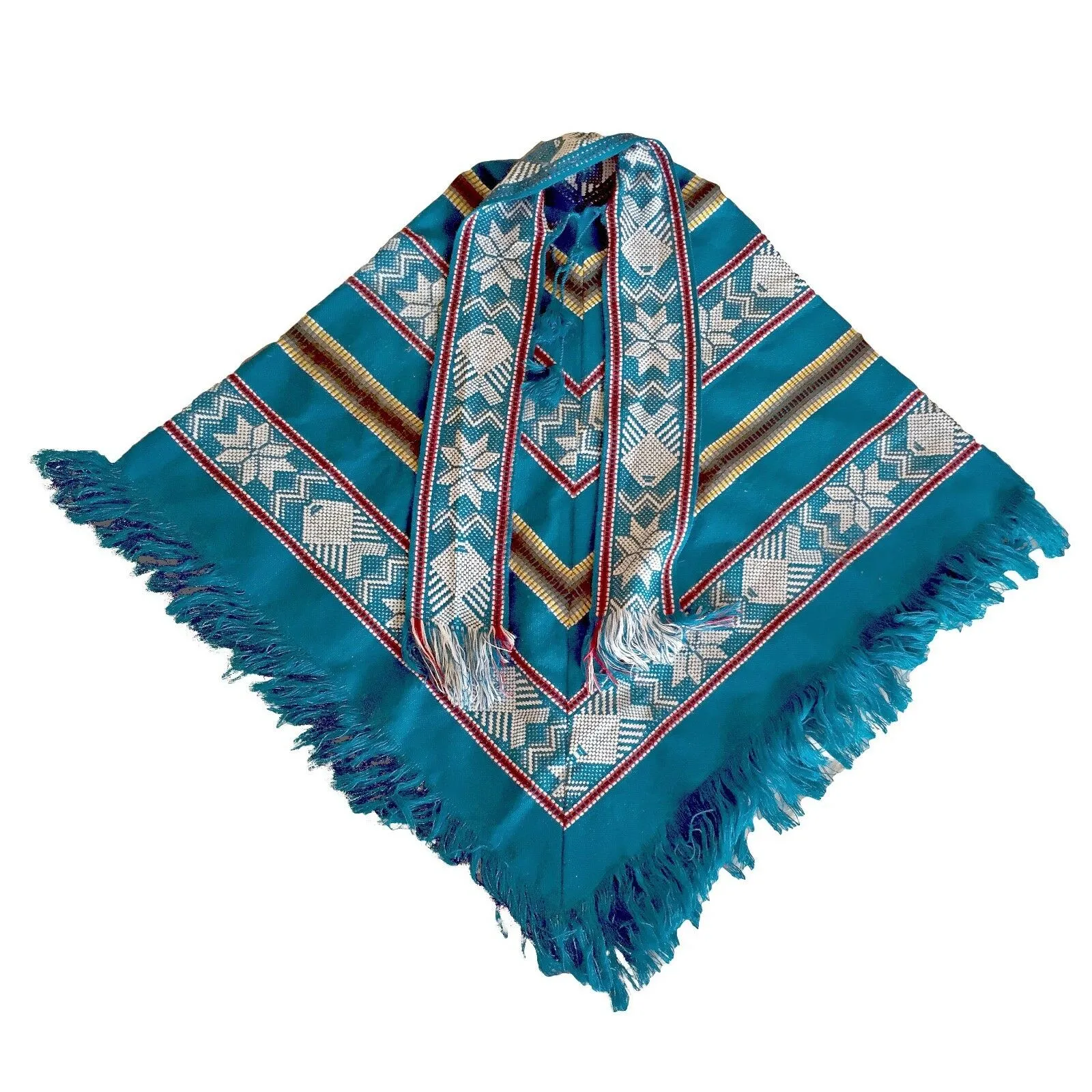 Gualaquiza - Alpaca wool Serape Poncho with scarf - Piranha pattern - Unisex