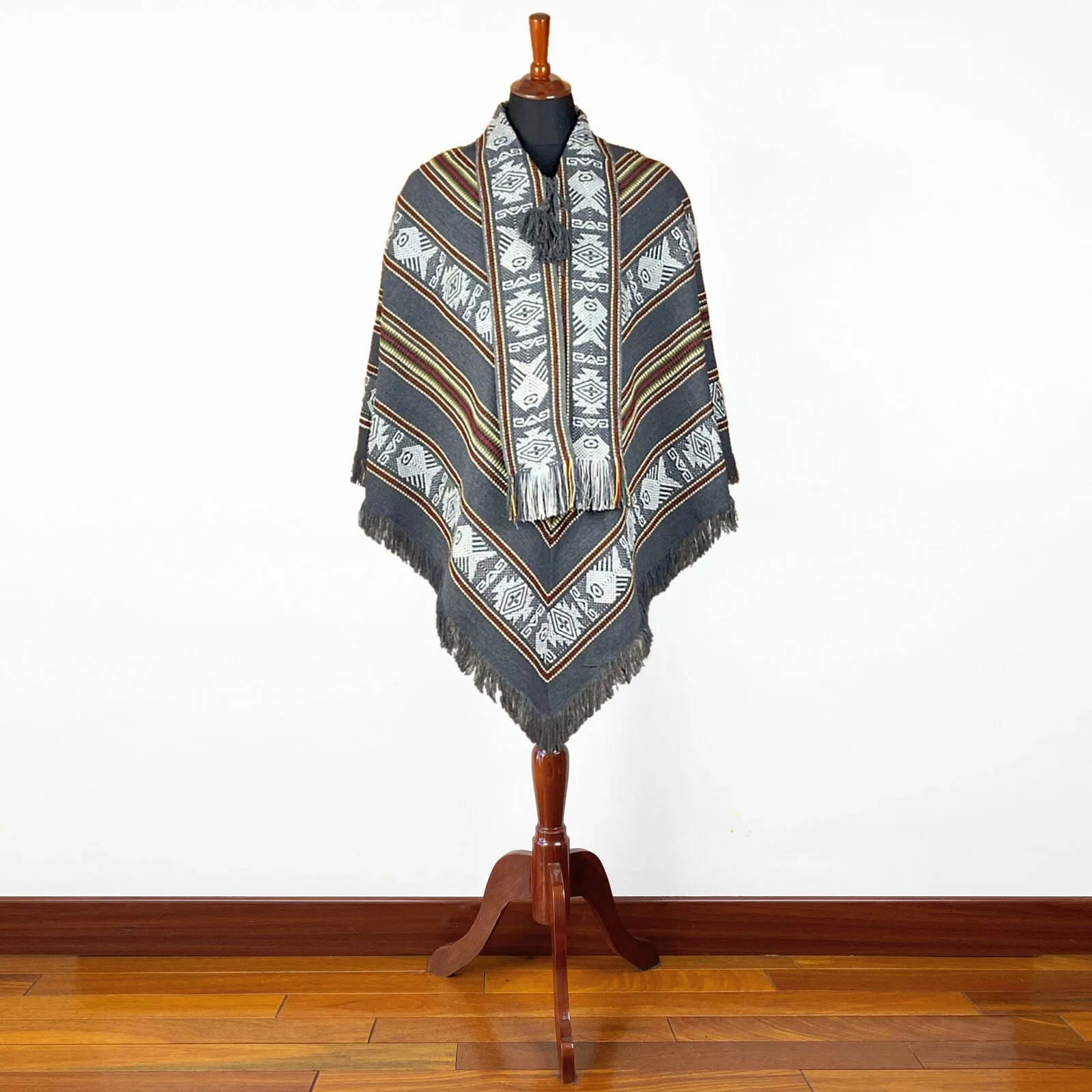 Gualaquiza - Alpaca wool Serape Poncho with scarf - Piranha pattern - Unisex