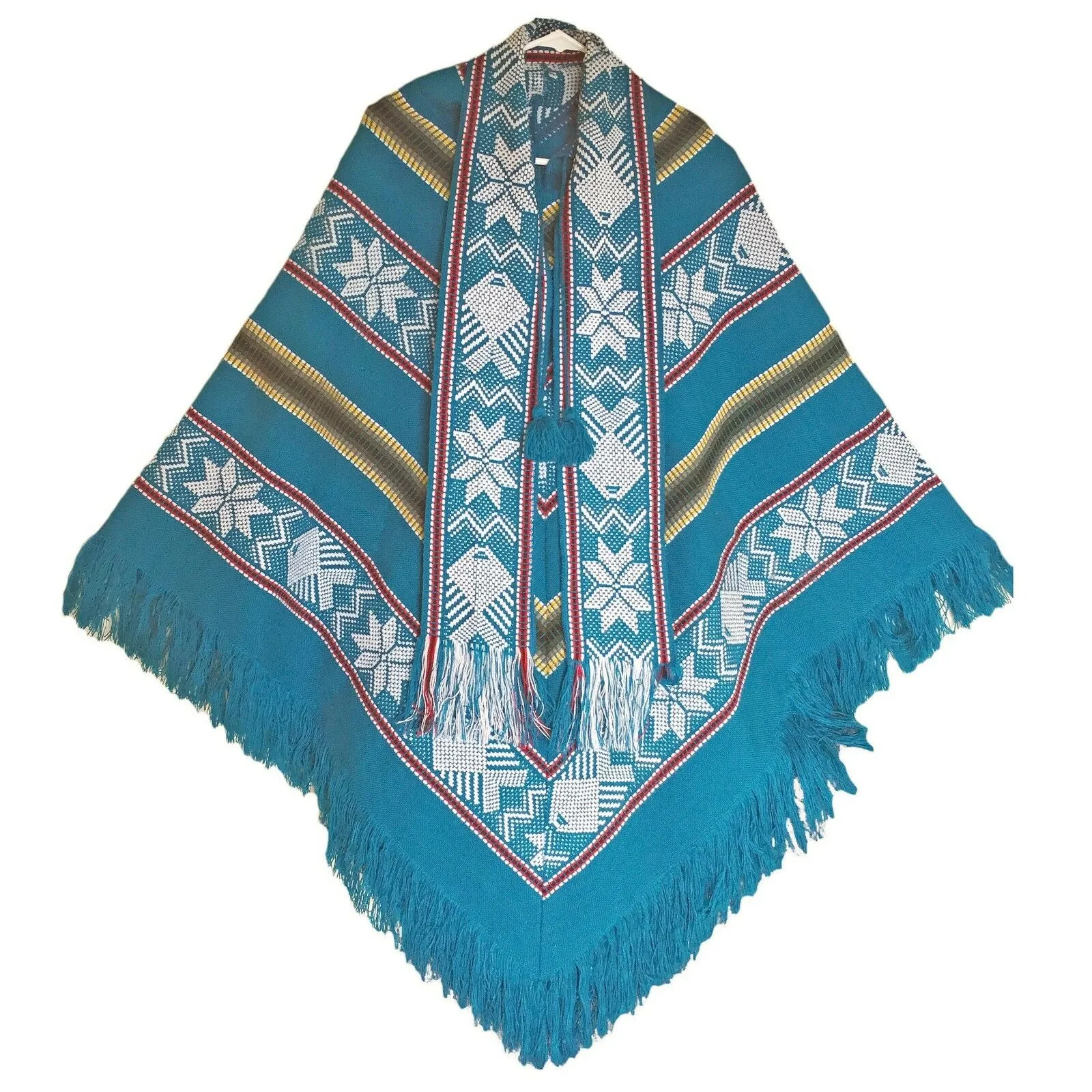 Gualaquiza - Alpaca wool Serape Poncho with scarf - Piranha pattern - Unisex