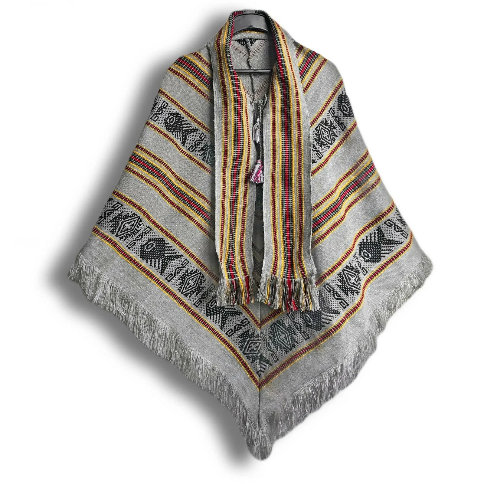 Gualaquiza - Alpaca wool Serape Poncho with scarf - Piranha pattern - Unisex