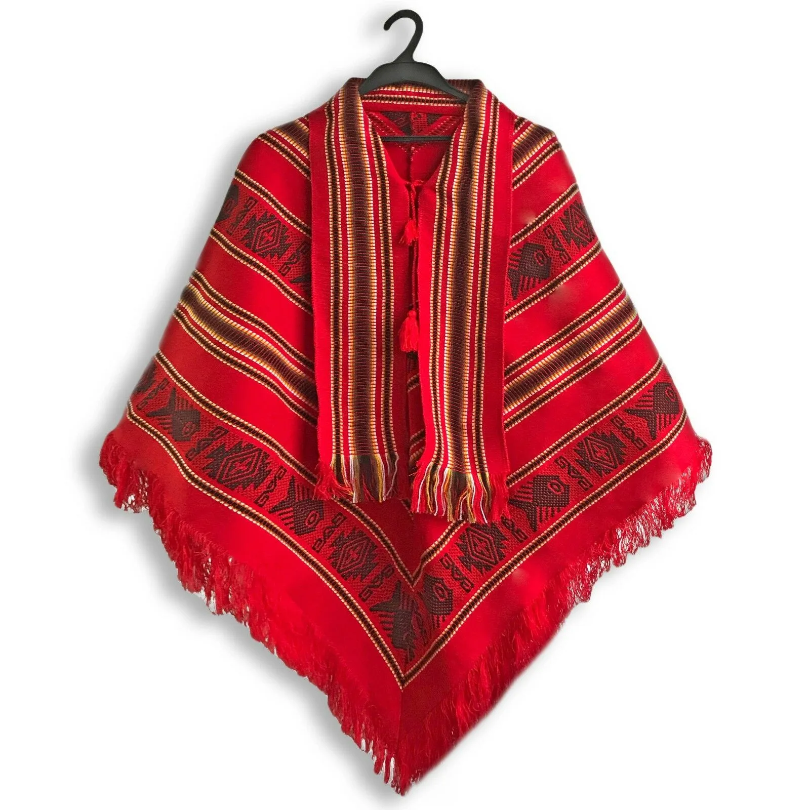 Gualaquiza - Alpaca wool Serape Poncho with scarf - Piranha pattern - Unisex