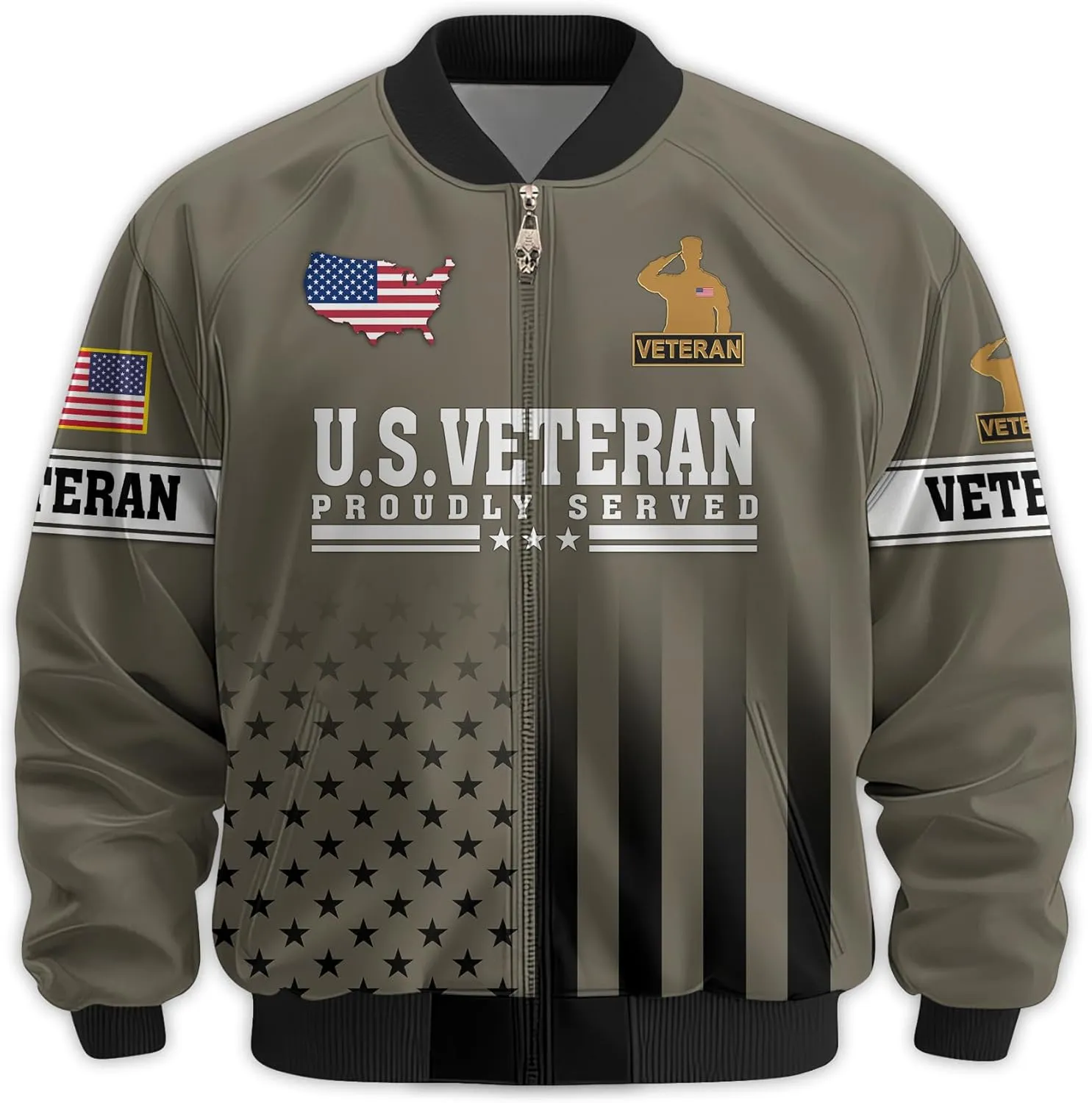Honoring Patriotic Varsity Bomber Jacket for Veterans, Military Style Mens Outdoor Jacket  Perfect Veterans Day Gifts