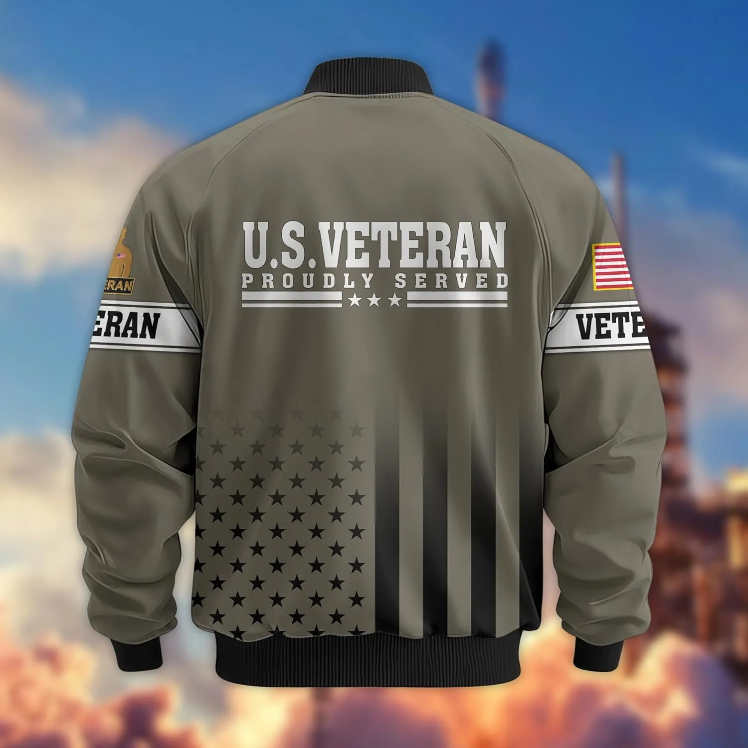 Honoring Patriotic Varsity Bomber Jacket for Veterans, Military Style Mens Outdoor Jacket  Perfect Veterans Day Gifts