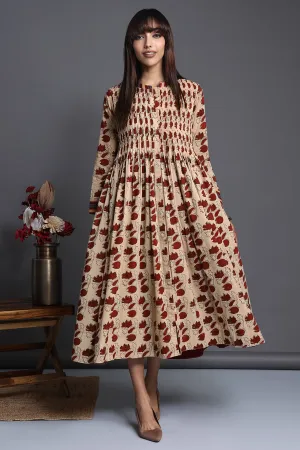 infinity pintuck dress - scarlet lotuses & ivory canvas