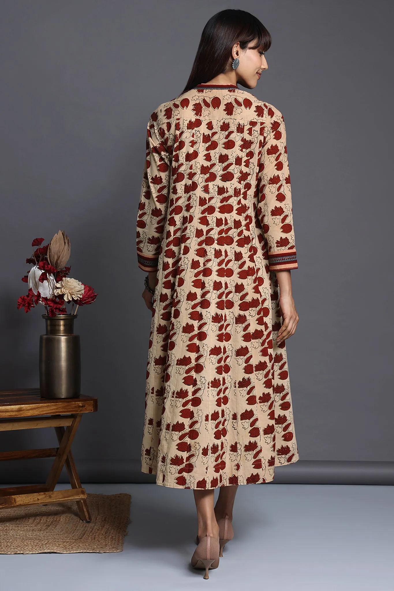 infinity pintuck dress - scarlet lotuses & ivory canvas
