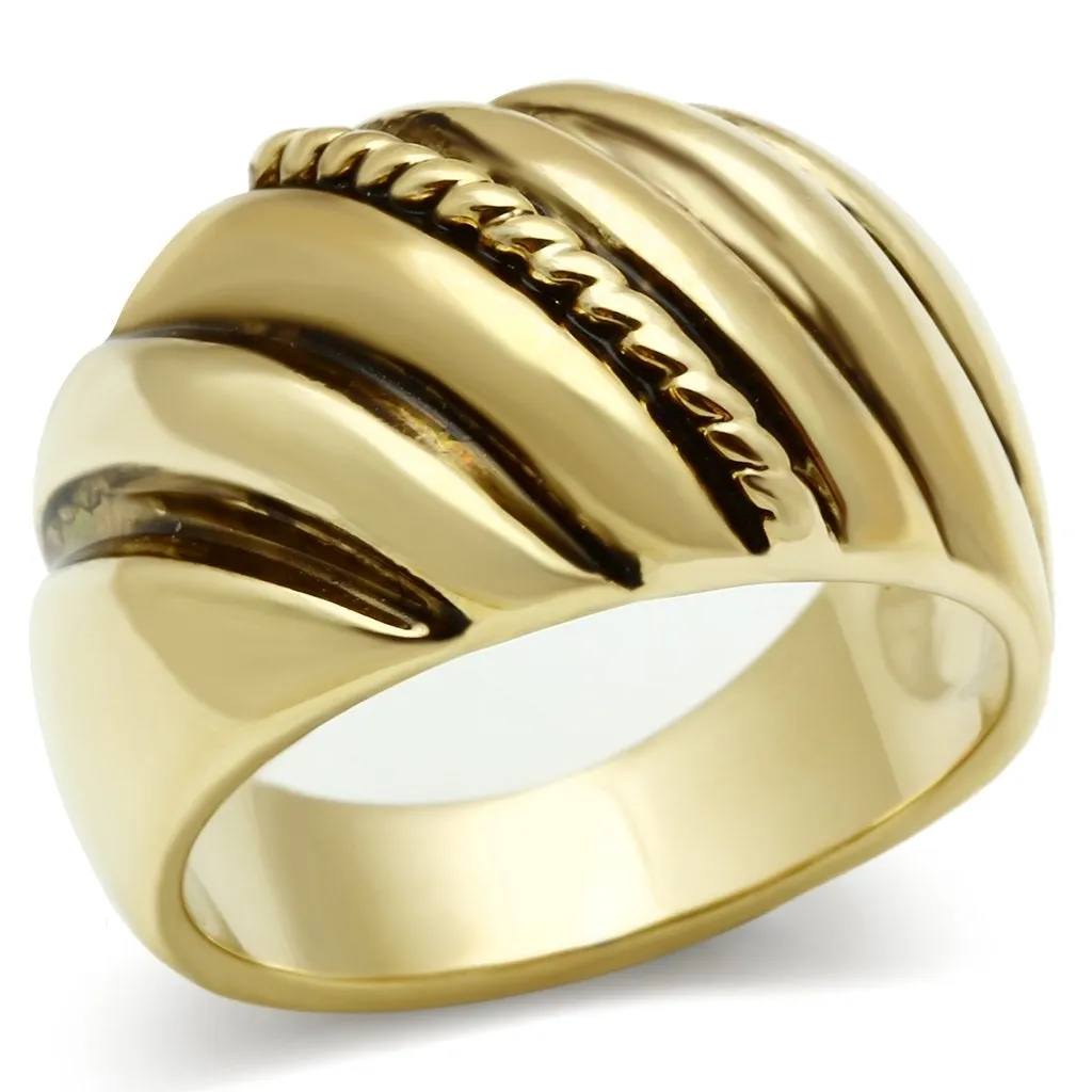 IP Gold(Ion Plating) Brass Ring with Epoxy in Jet for Women Style GL289