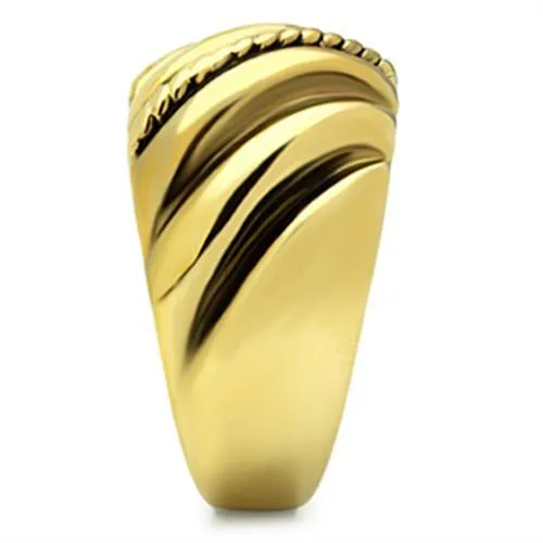 IP Gold(Ion Plating) Brass Ring with Epoxy in Jet for Women Style GL289