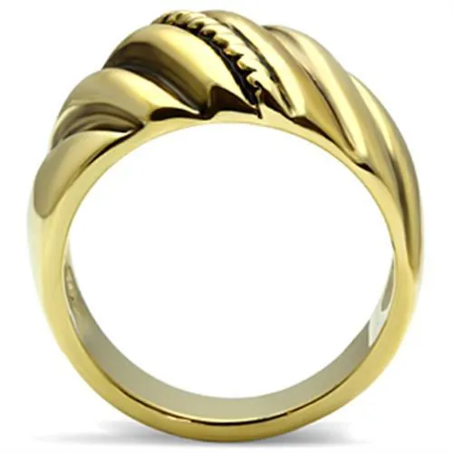 IP Gold(Ion Plating) Brass Ring with Epoxy in Jet for Women Style GL289