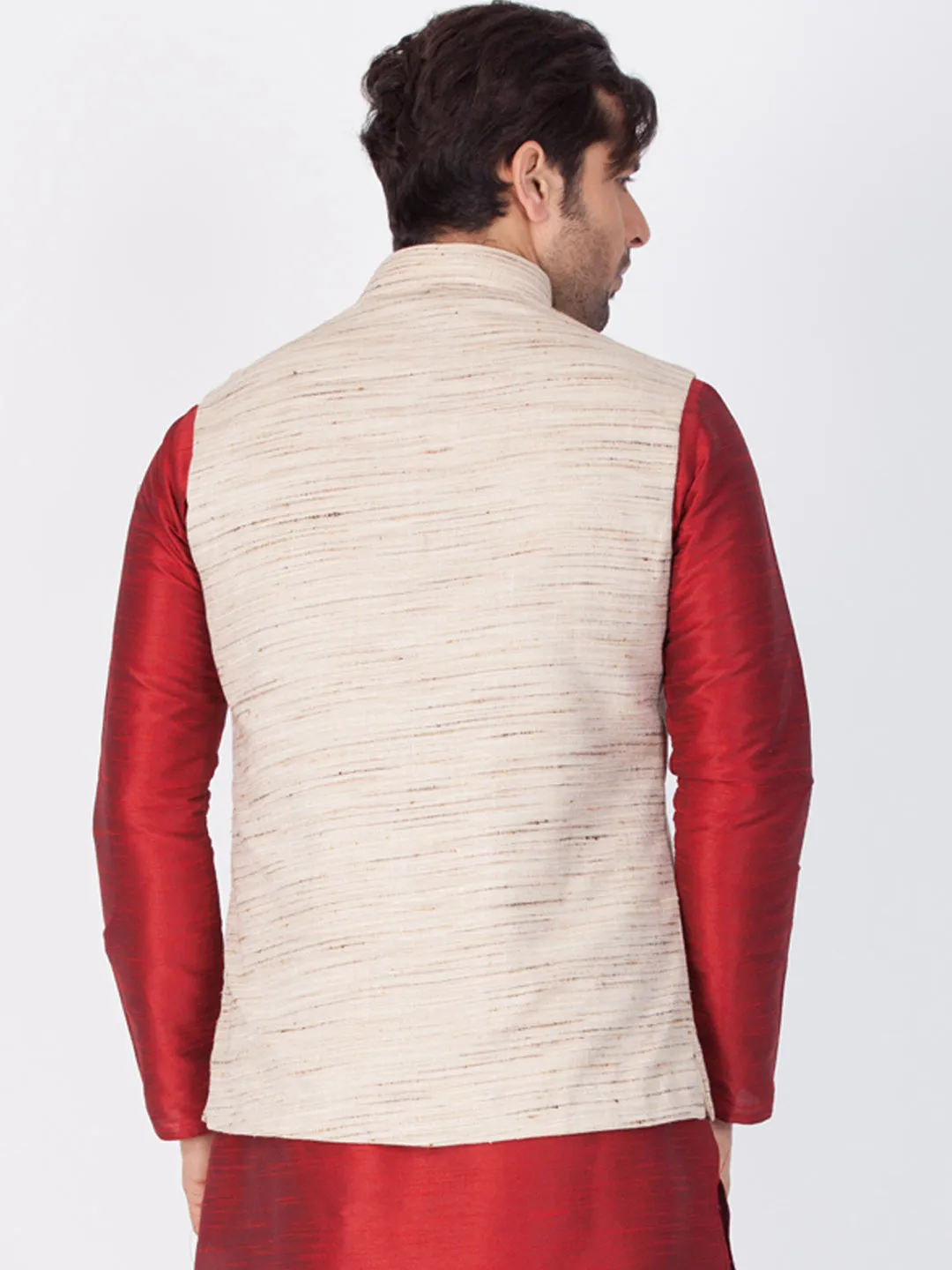 Jashvi Men's Beige Cotton Blend Ethnic Jacket