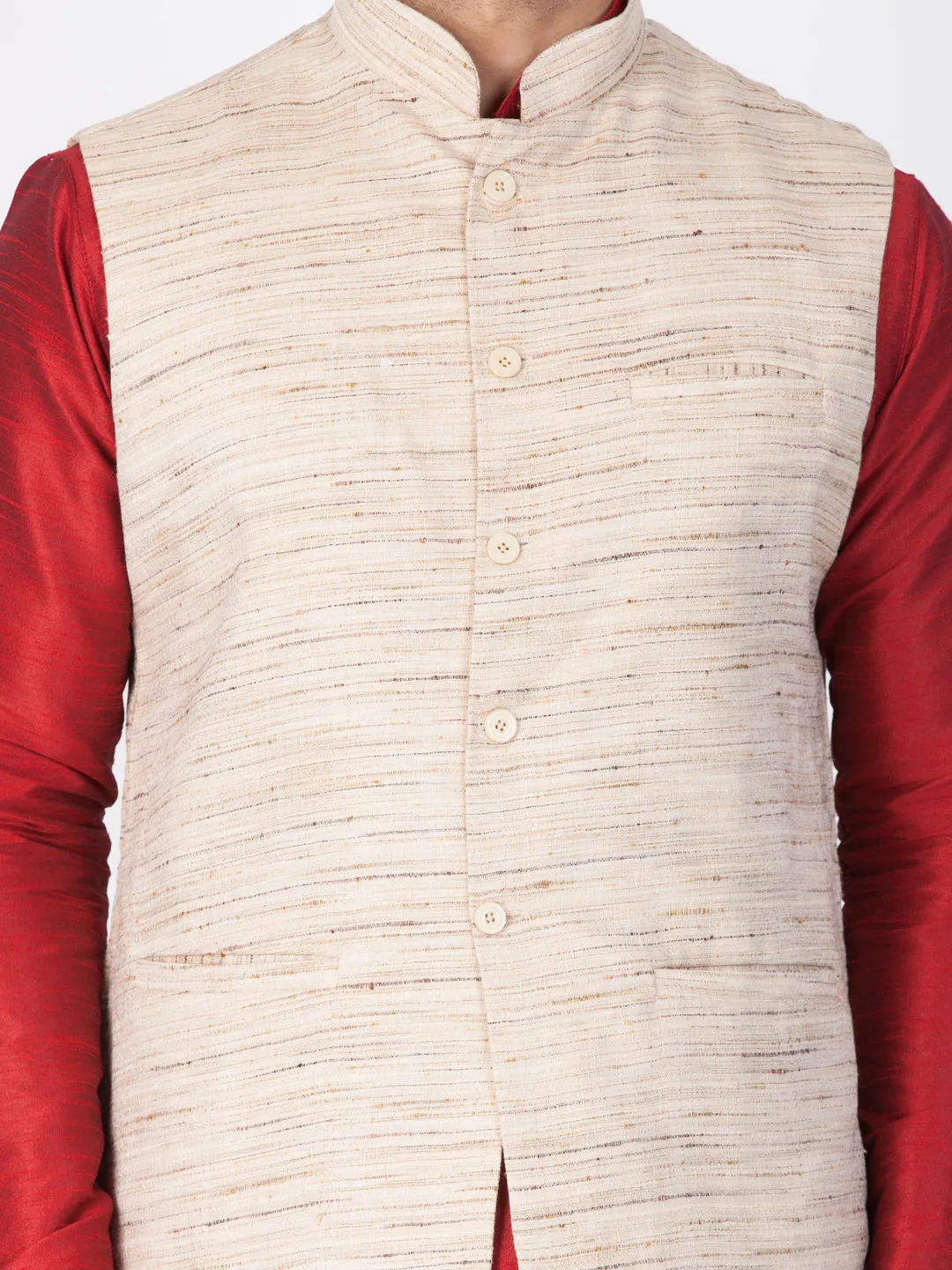 Jashvi Men's Beige Cotton Blend Ethnic Jacket