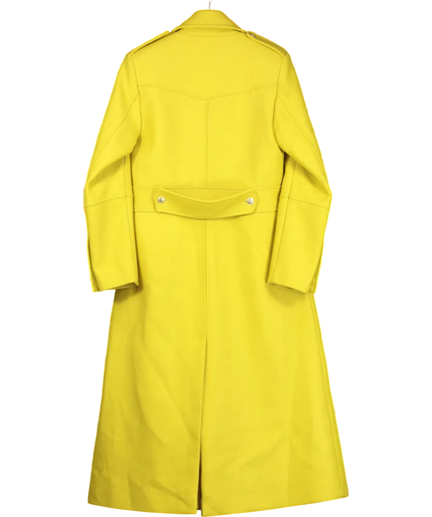 Karen Millen Chartreuse Premium Italian Manteco Wool Military Double Breasted Tailored Midi Coat UK 10