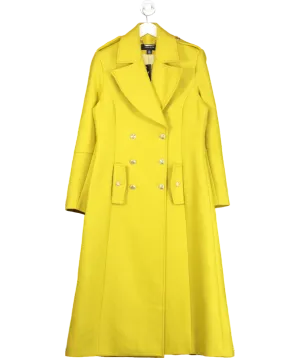 Karen Millen Chartreuse Premium Italian Manteco Wool Military Double Breasted Tailored Midi Coat UK 10