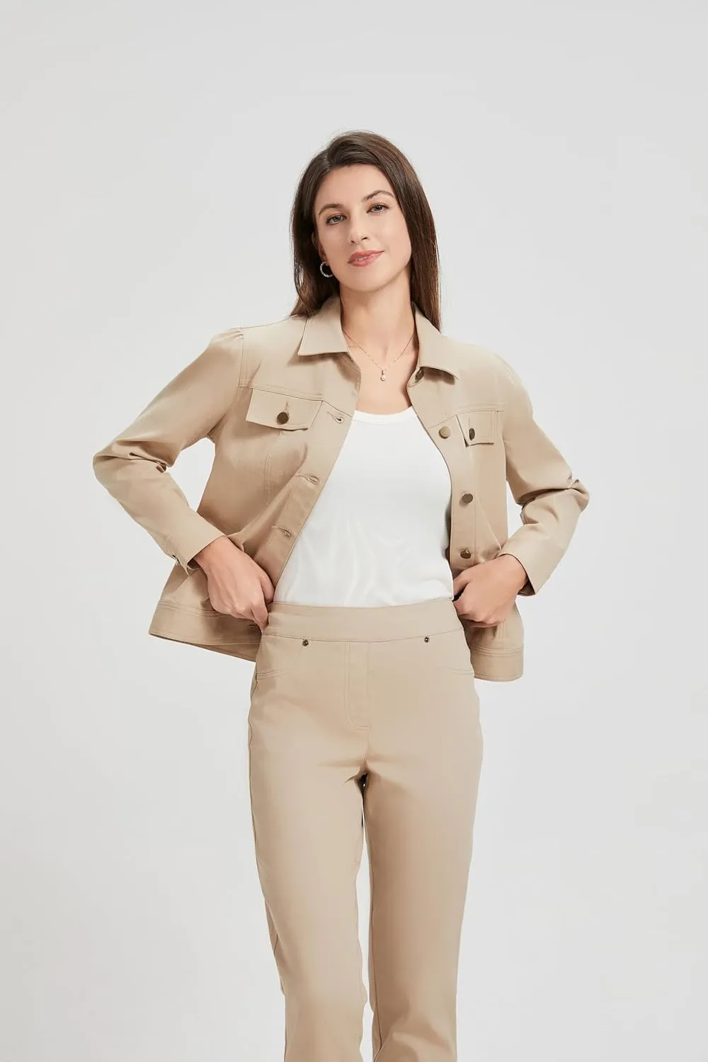 KYAL Women's Light Beige Business Shirt - Wrinkle-Resistant Professional Office Attire for Corporate Professionals