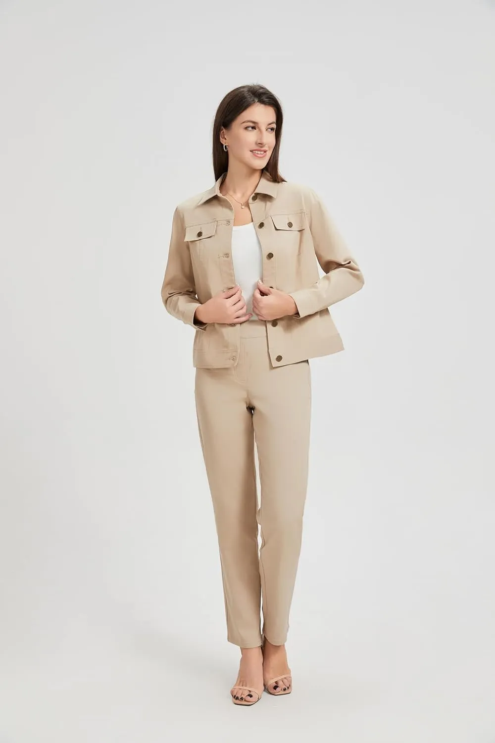 KYAL Women's Light Beige Business Shirt - Wrinkle-Resistant Professional Office Attire for Corporate Professionals