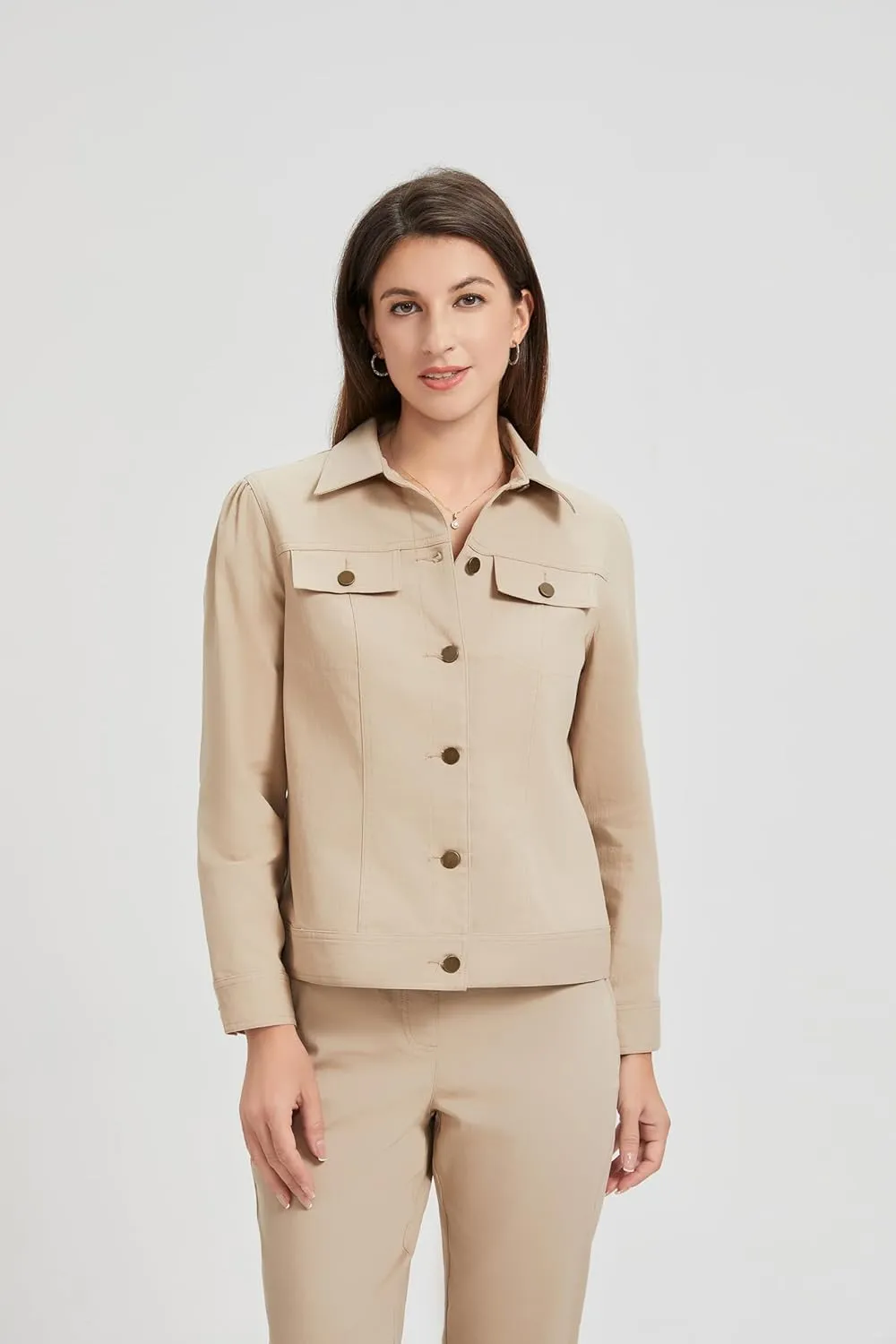 KYAL Women's Light Beige Business Shirt - Wrinkle-Resistant Professional Office Attire for Corporate Professionals