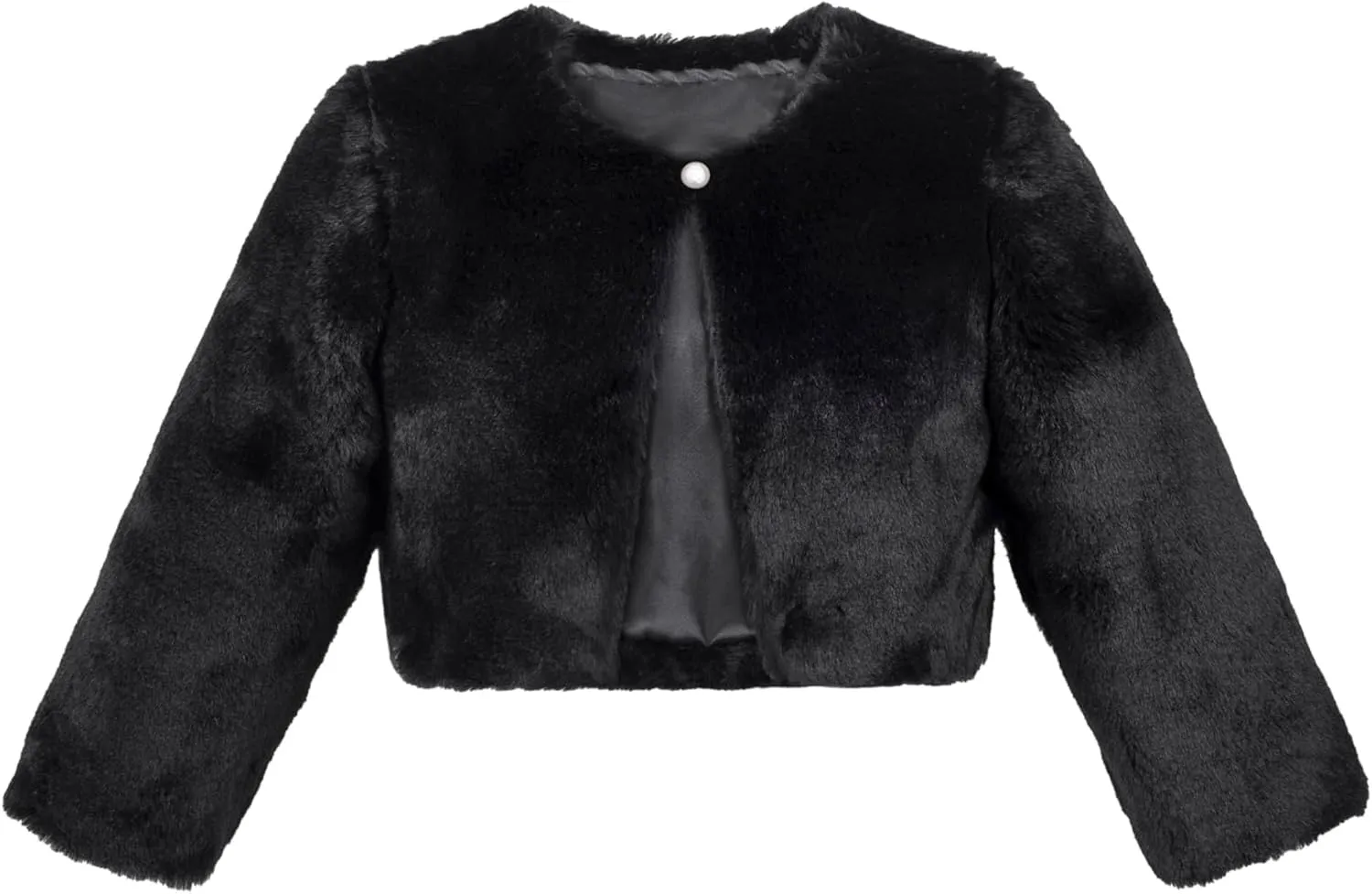 Lilax Girls Cozy Faux Fur Bolero Shrug Long Sleeve Crew Neck Dress Coat