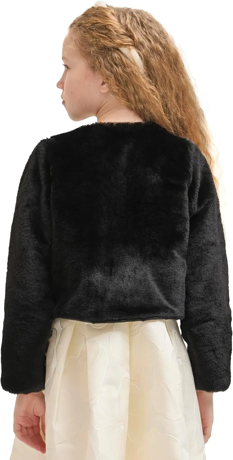 Lilax Girls Cozy Faux Fur Bolero Shrug Long Sleeve Crew Neck Dress Coat